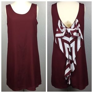 Maroon Burgundy Chevron Bow Shift Dress Size M